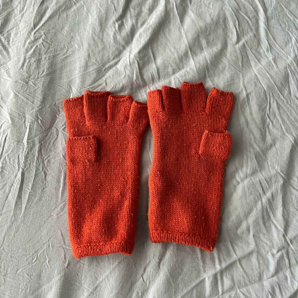 Orange Fingerless Knit Gloves